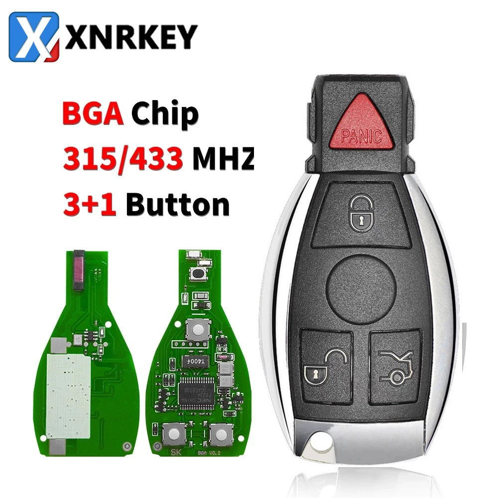 

XNRKEY BGA Style 3+1Button Remote Key 315/433Mhz for Mercedes Benz A B S E Class W203 W204 W205 W210 W211 W212 W221 W222 Support