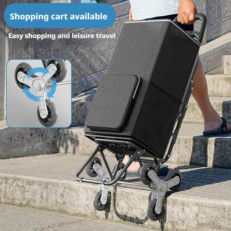 Stair climbing shopping cart with stool seat small hand-pulled cart foldable elderly trolley