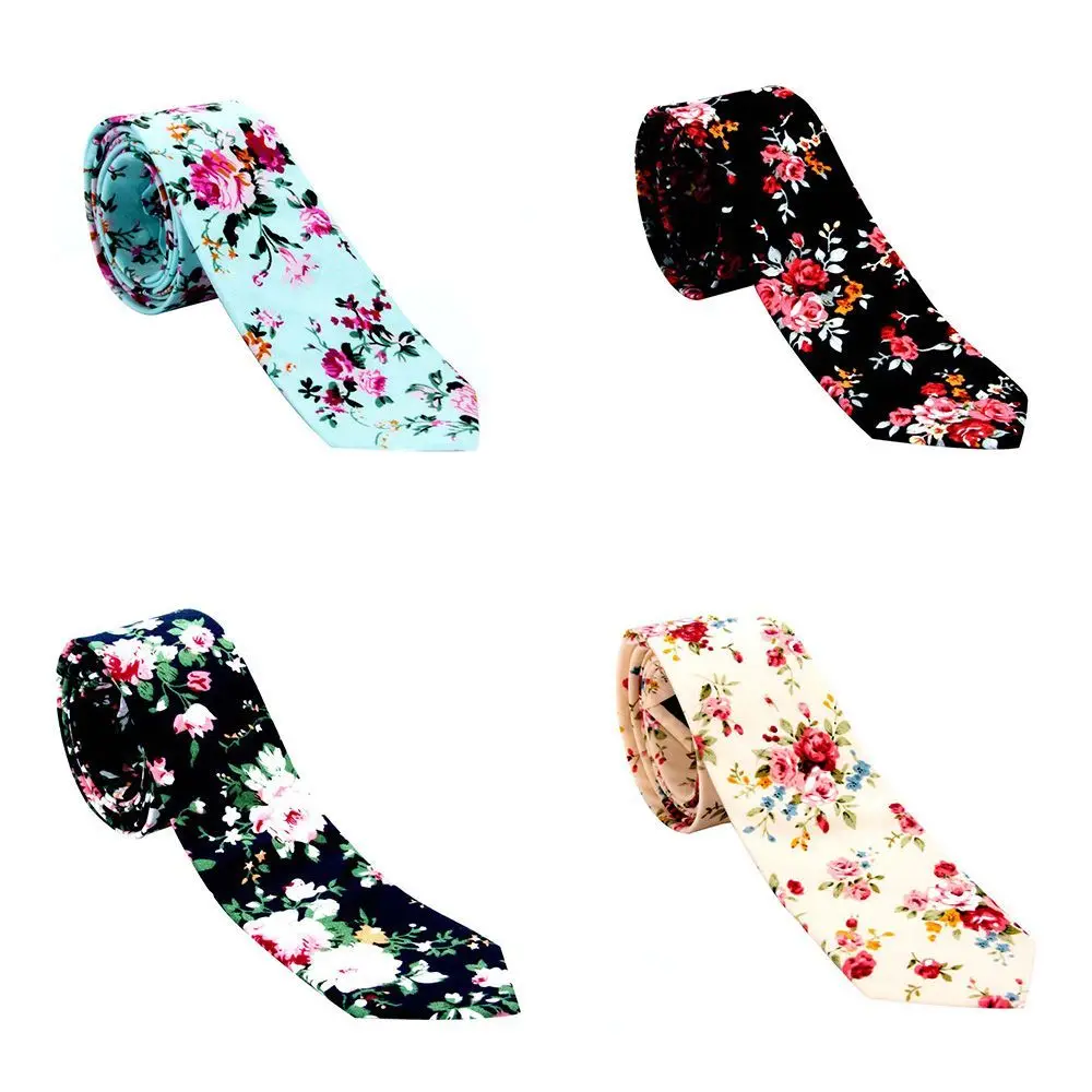 Fashion Men Floral Print Tie Suit Skinny Ties Slim Cotton Neck Tie Necktie