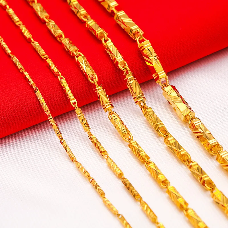 Vietnamese Gold Plated Mens Hexagonal Column Necklace Vacuum Plating Bold 24K Gold Plated Bamboo Joint Necklace