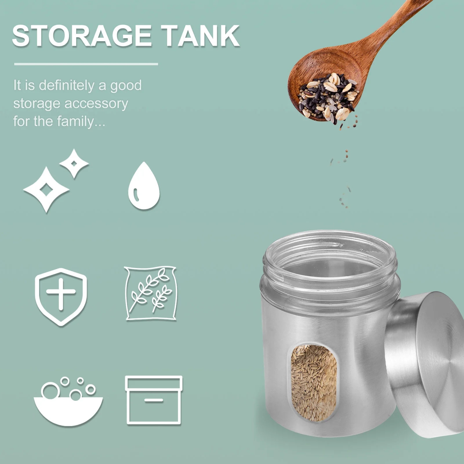 

1Pcs Stainless Steel Storage Tank Sturdy Rust-Proof Container Kitchen Dry Goods Organizer Tea Coffee Storage Sealed Container