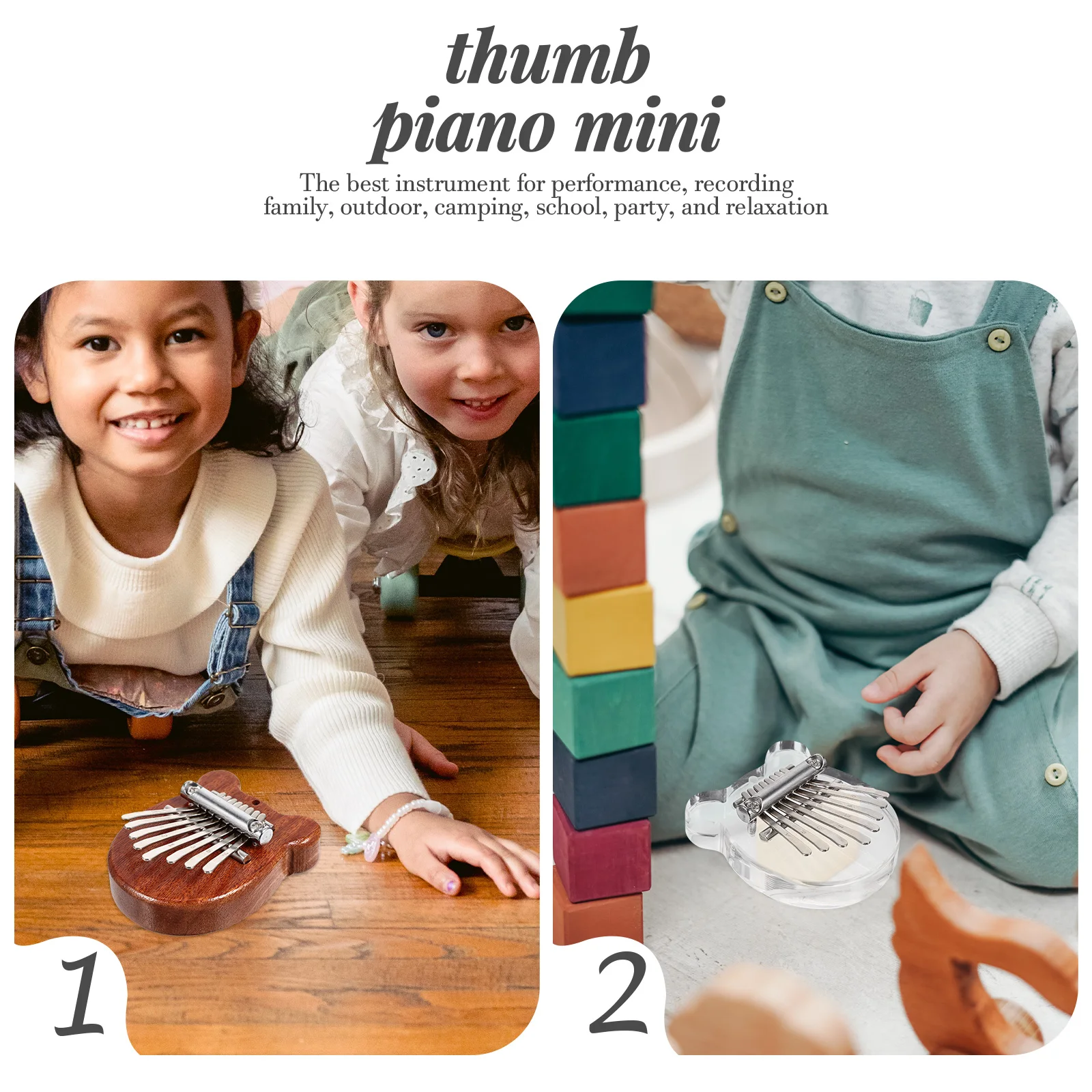 

2 Pcs Mini Portable Thumb Piano Finger Instrument Kalimba Small for Fingers Kids Musical Instruments