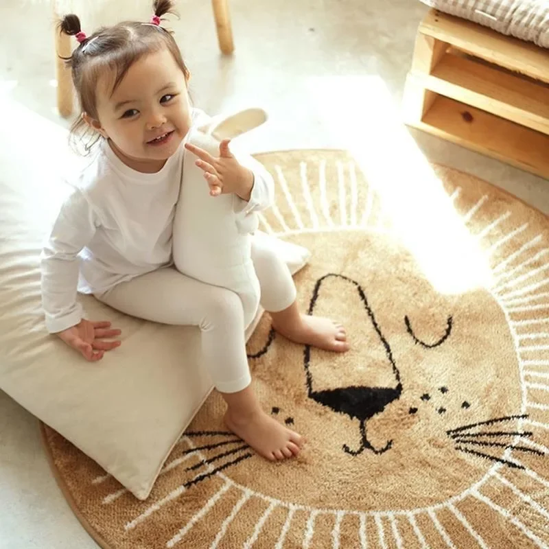 120cm Nordic Round Carpet Kids Room Flooring Decoration Cute Playmat Cartoon Bedside Plush Blanket Baby Crawling Mat Play Pad