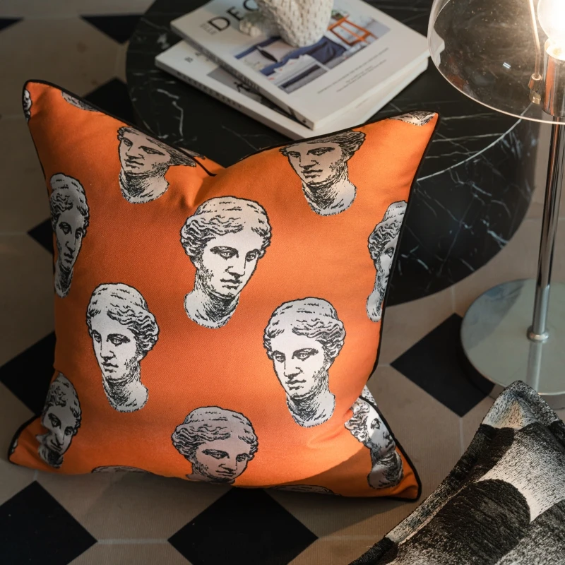 Orange Cushion Cover Jacquard Statue Pillow Case Decorative for Car Seat Chair Bed Couch Home Room Decor Throw Pillows