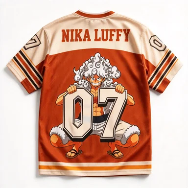 One Piece Luffy Full Frame Heat Sublimation Print V-neck Fifth Edition Luffy Anime Sports Mesh T-shirt No. 07 Role Playing Top
