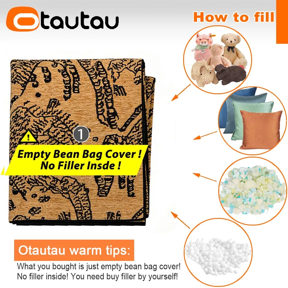 OTAUTAU Jacquard Chenille Bean Bag Pouf Cover Stool Ottoman Footstool Beanbag Cover JD050【No Filler!Please Buy Filler Yourself!