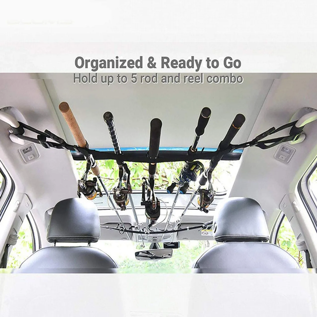 Car fishing storage rack, car car lure fishing rod bracket, fishing rod fixing with fishing rod strap, fishing rod rack