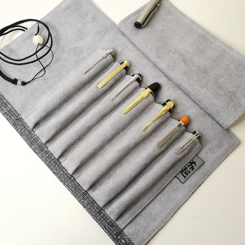 7 holes-Chinese Style Retro Cloth Brush Curtain Pencil Case Pen Case Large Capacity Pen Case Pencil Case Stationery