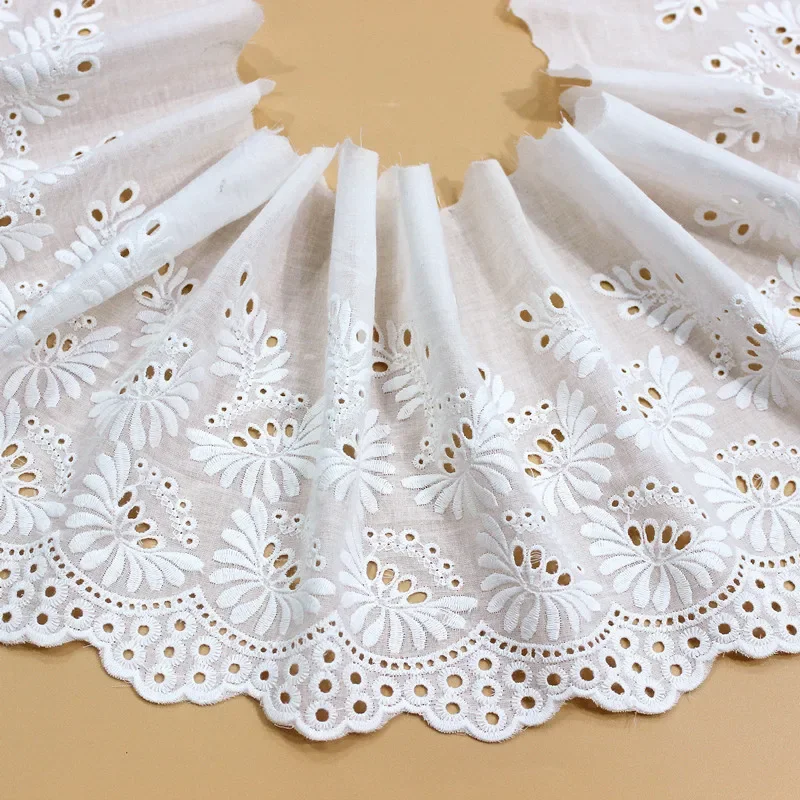 

1/2/5 Yard Exquisite Off white Cotton Embroidery Lace Openwork Cotton Cloth DIY Clothing Accessories Curtains width 20cm