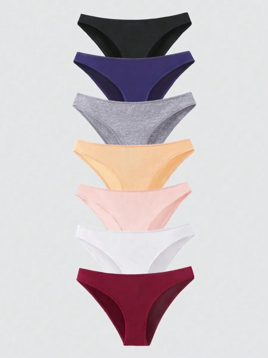 

7 Pcs Women Cotton Briefs Underwear Mixed Solid Colors Comfortable Breathable Soft Panties