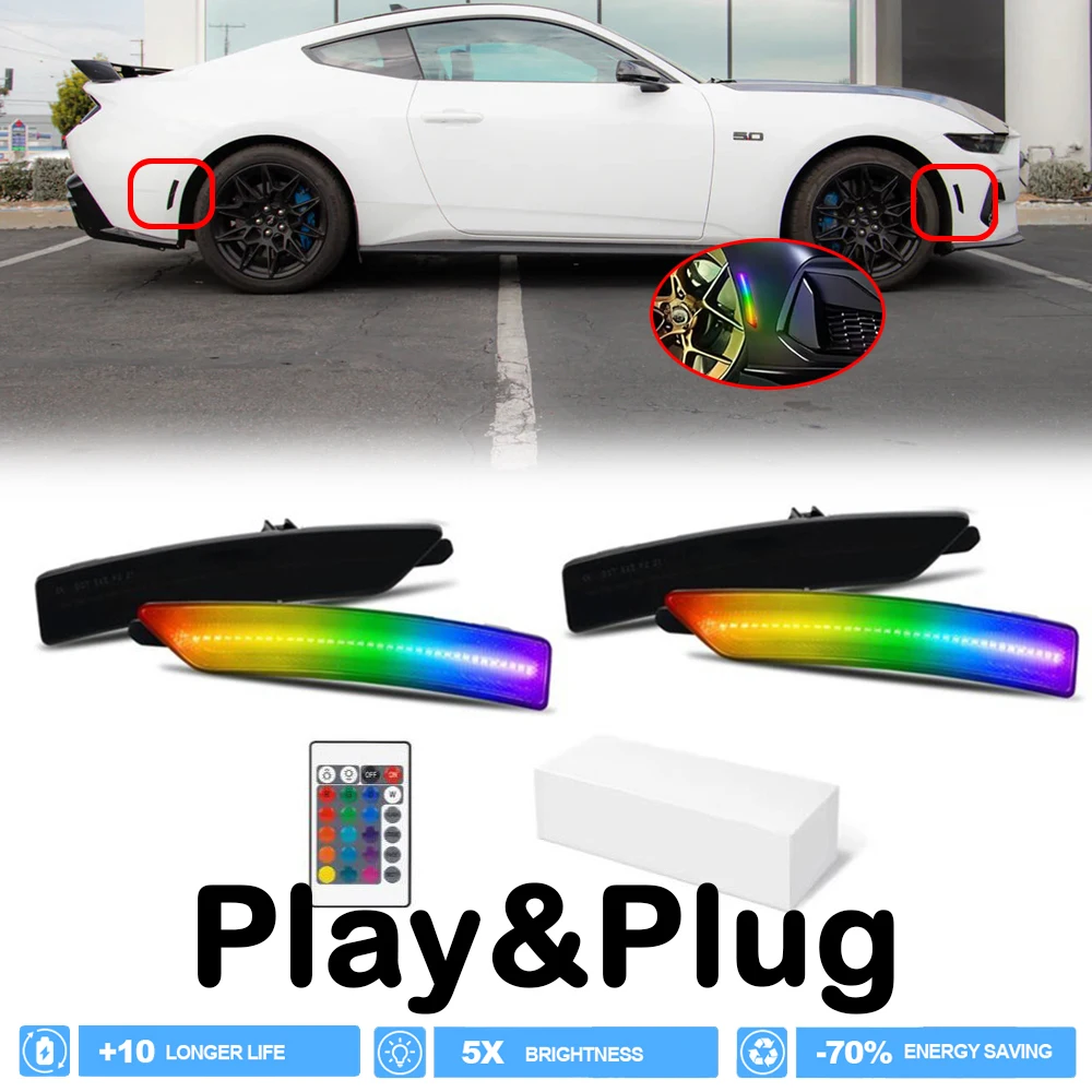 

4 шт. переднее и заднее крыло, светодиодный боковой габаритный фонарь для Ford Mustang S650 Gen7 2024-Up, индикатор аксессуаров для автозапчастей