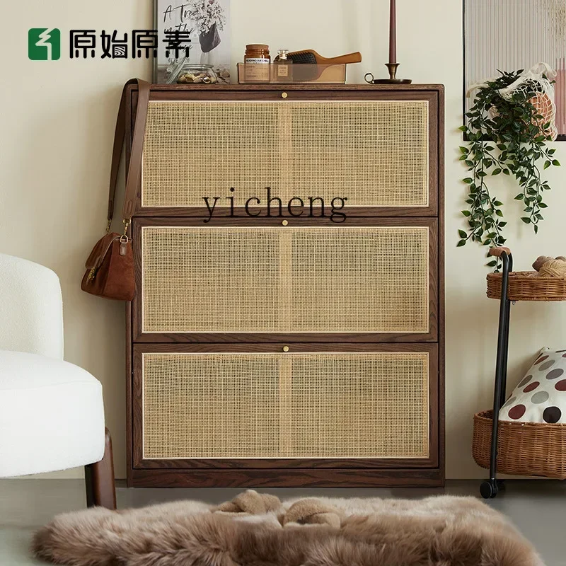 GZ-10 Solid Wood Shoe Cabinet Small Apartment Tilting Oak Locker Modern Lobby Ultra-Thin Entrance Cabinet