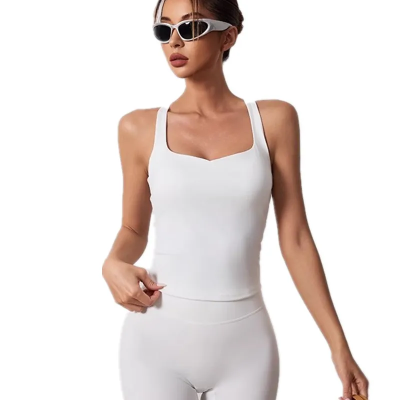 

I-shaped Back Yoga Sport Top Women Tight High Elastic Fitness Tank Tops Gym U Neck Sleeveless Shirts Running Training Top Padded