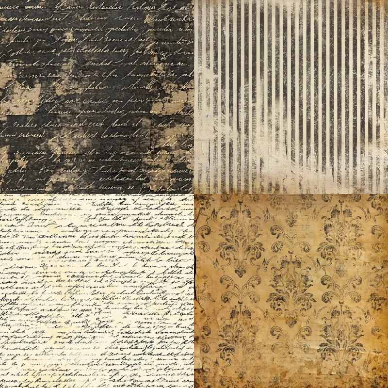 Vintage Script Old Handwriting Damask Texture 6x6 Scrapbook Paper Pad 24 Sheets Cardstock for Junk Journal Album Craft