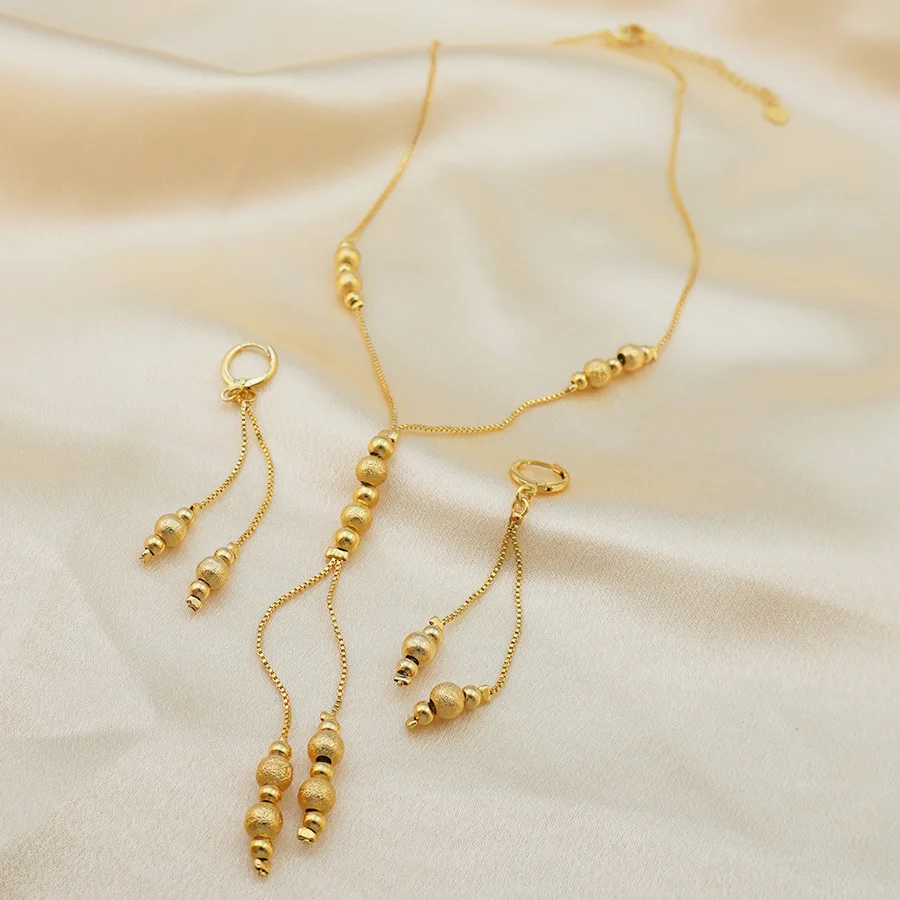 9999 gold 2 sets of Middle East fashion charm ball sets, gold small beads, Dubai necklace, girl's earrings, jewelry party gift