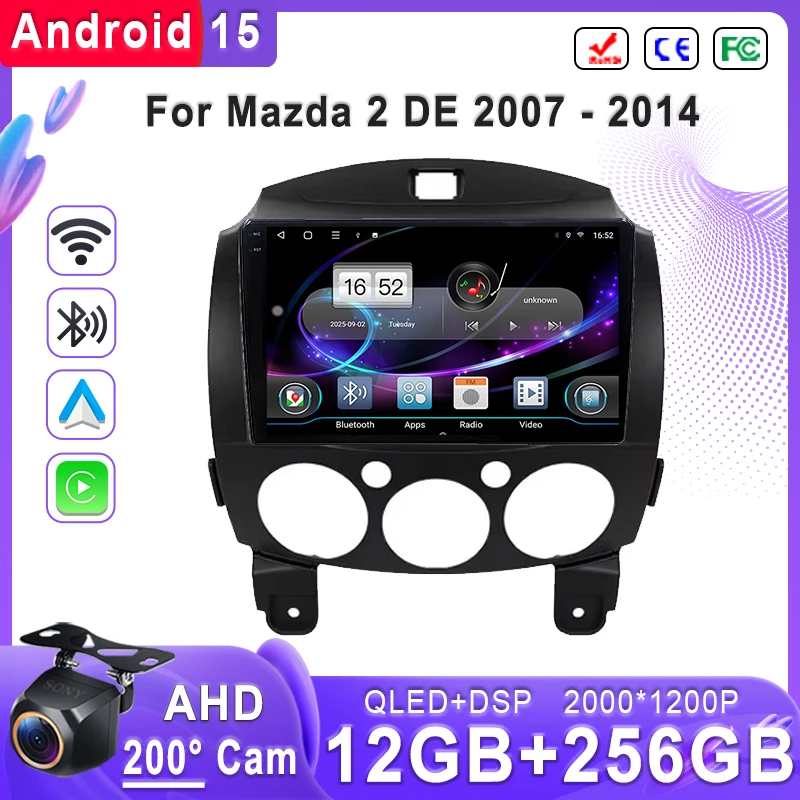 

Plug and Play For Mazda 2 DE 2007 - 2014 Car Auto Radio Android 15 Player Navigation Stereo GPS Touch Screen Head Unit DVD BT