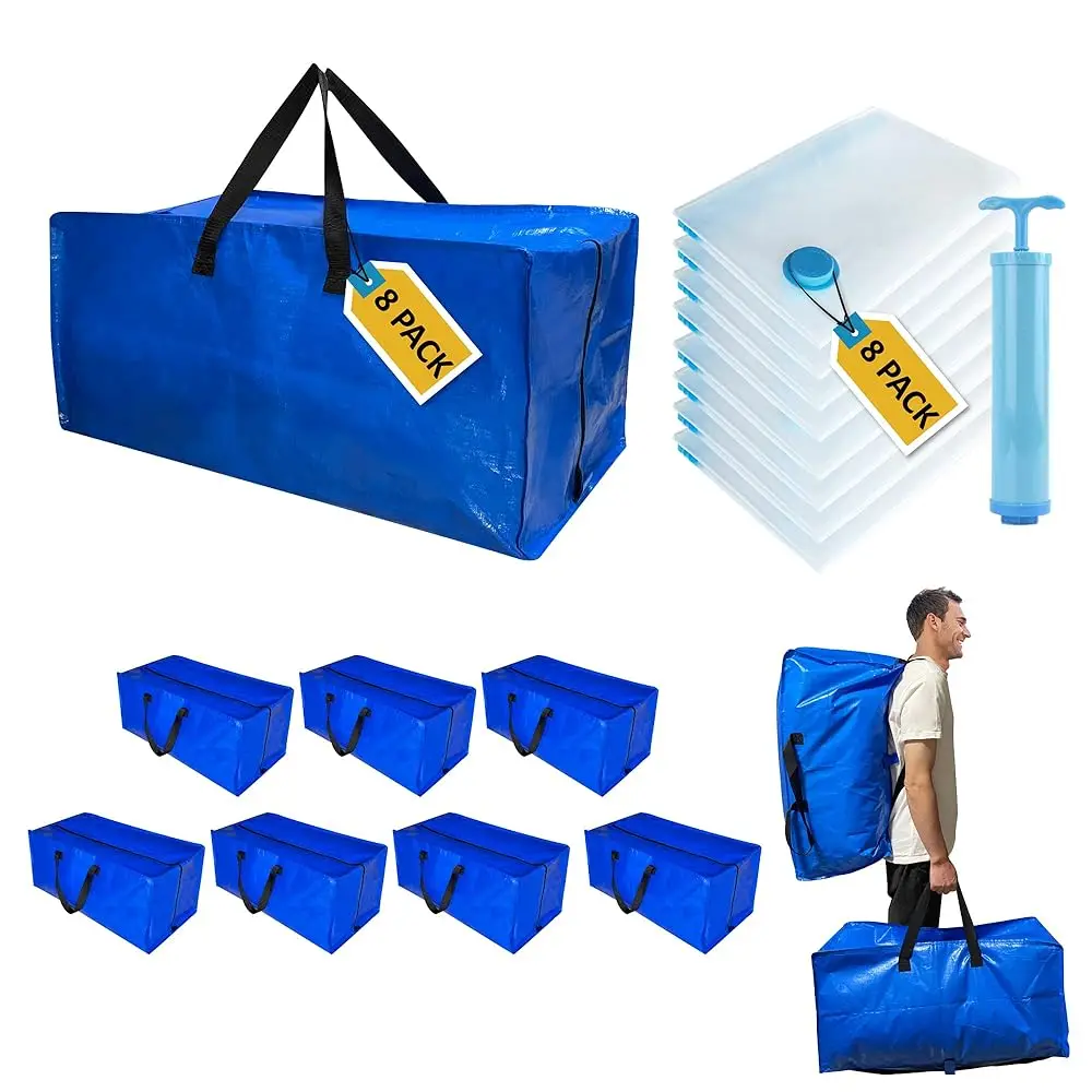 

16 Pa Heavy Duty Extra Large Moving Bags With Backpa Straps & Large Vacuum Storage Bags Moving Supply Combo, Moving Totes With