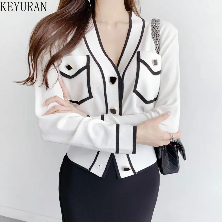 2023 Summer Thin Ice Silk Knitted Cardigan Women\'s Korean Chic V-Neck Single-breasted Short Sleeve Sweater Femme Knitwear Tops