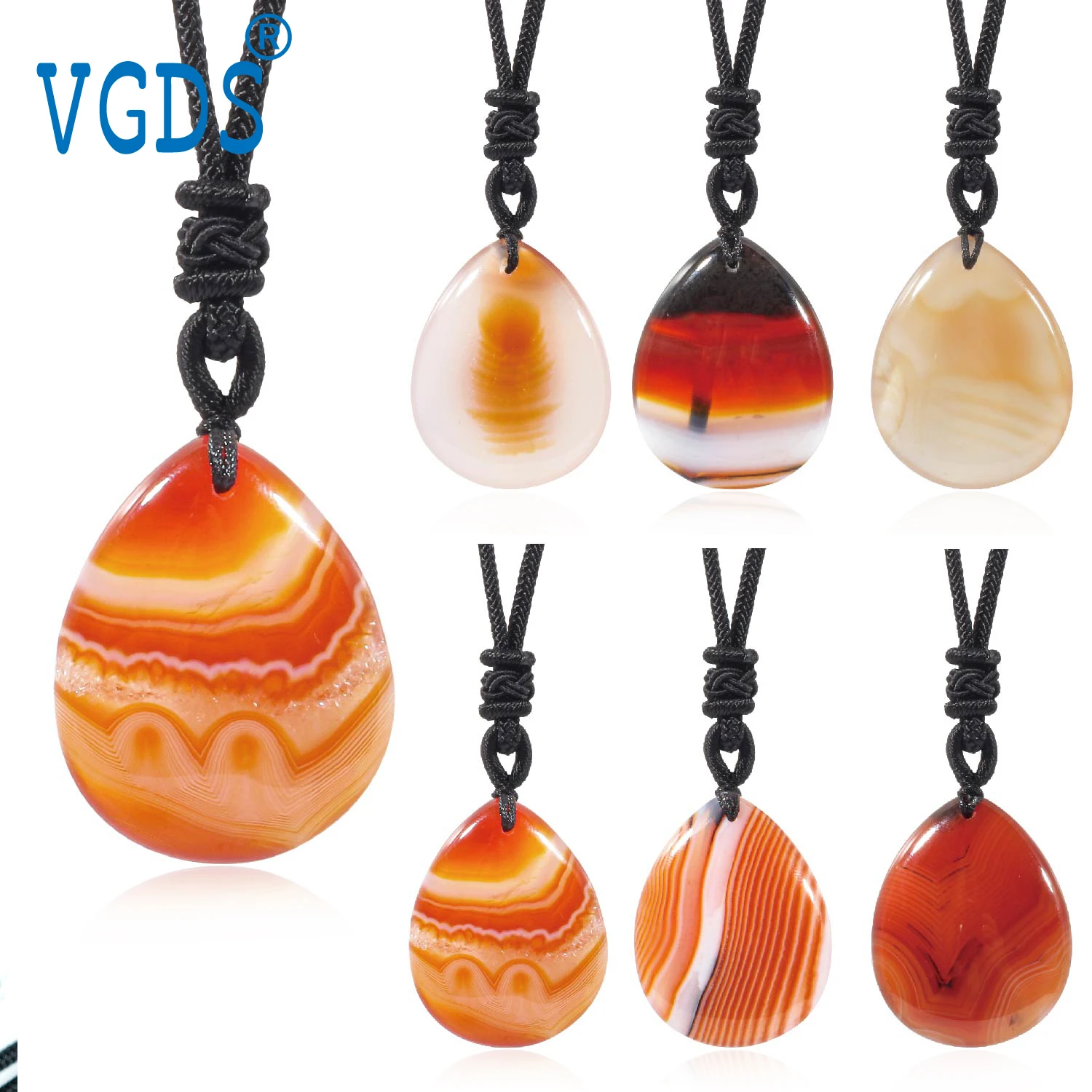 Only One Unique Natural Stone Flower Sardonyx Striped Agate Pendants Water Drop Healing Charms Necklaces Men Women Jewelry Gifts