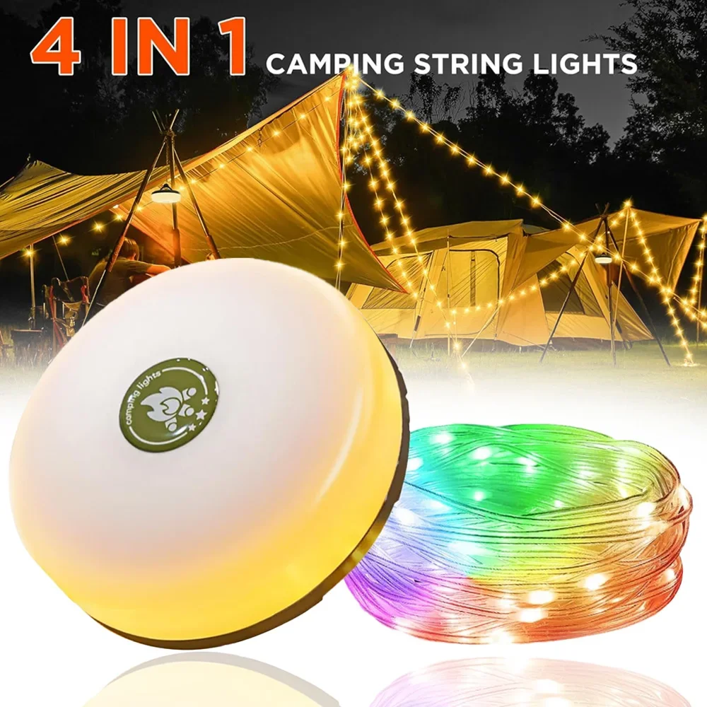 USB Rechargeable Camping Light 10meter Light String Outdoor Tent Light RGB Atmosphere Light XTE LED Flashlight with Magnet Hook