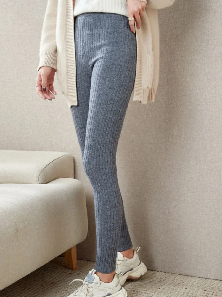 Leggings de malha de aveia moda magro outono e inverno lã calças femininas cor sólida quente sexy leggings de cintura alta para mulher