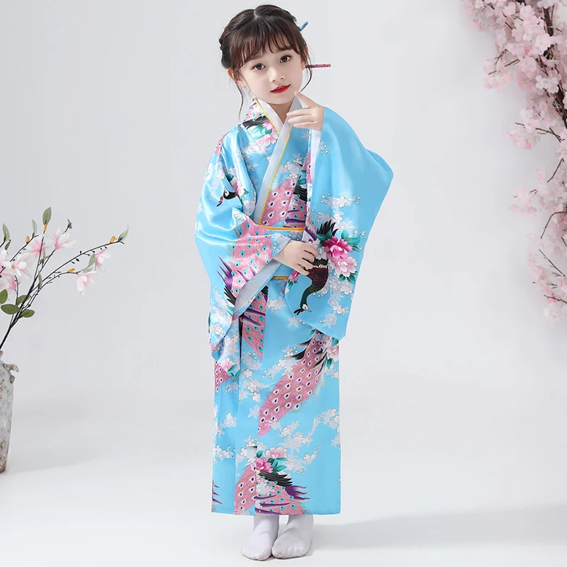 Kids Japanese Style Kimono 8 Color Girls Floral Printing Bow Belt Slim Thin Soft Yukata Boys Samurai Style Cardigan Kimono Sets