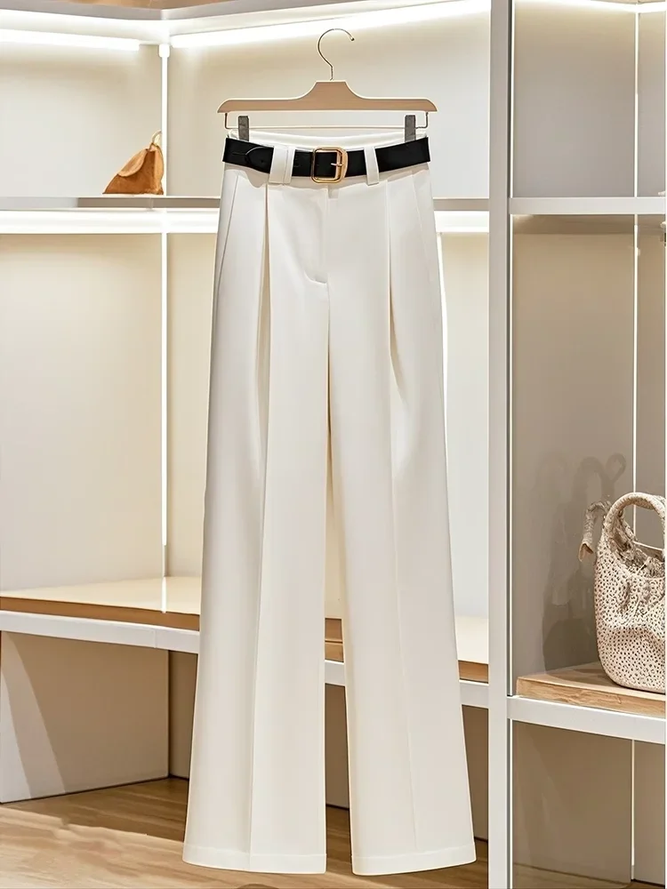 Autumn/Winter New Commuter White Straight Casual Suit Pants for Women Light Luxury High End High Waist Wide Leg Pants Women