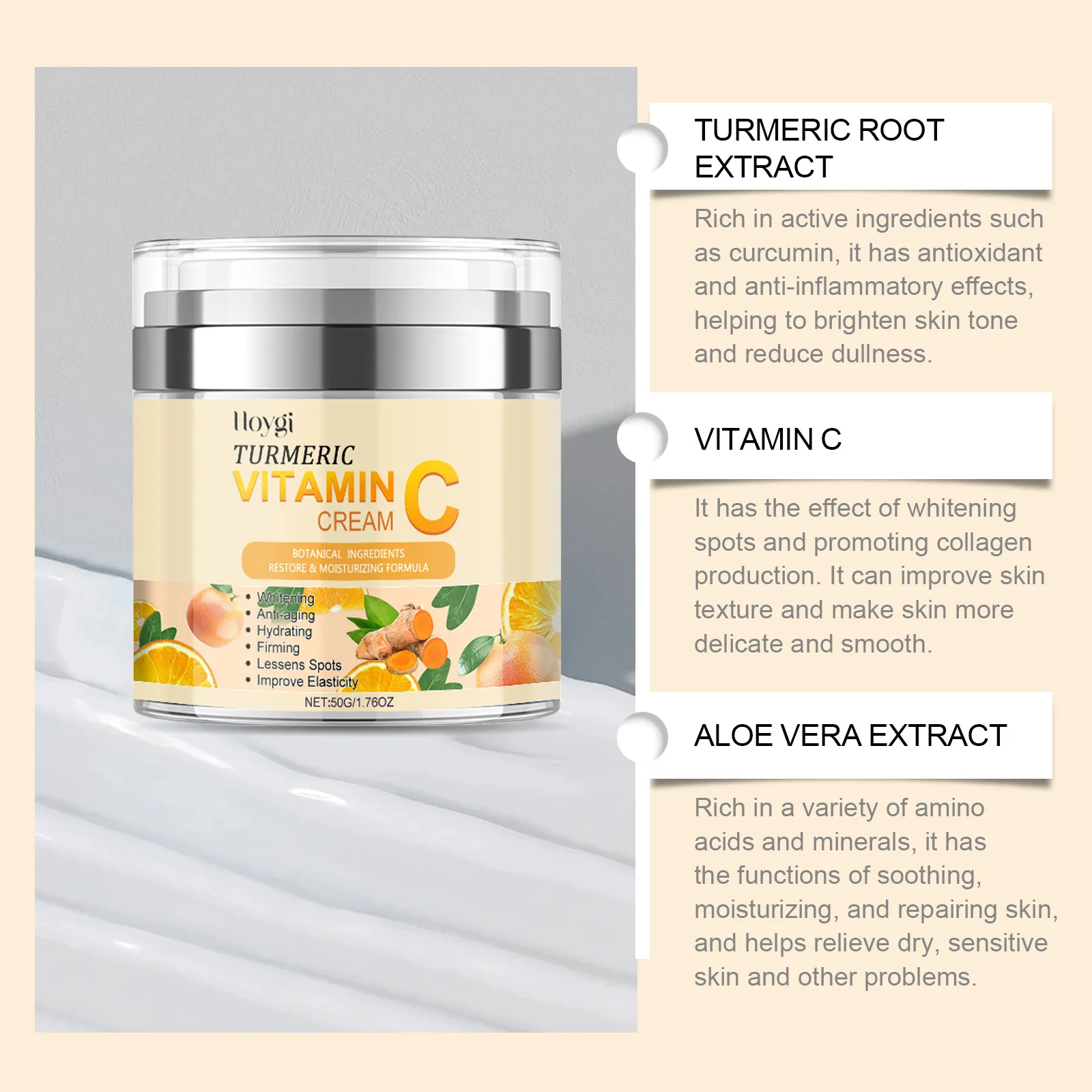 Turmeric Face Cream,Dark Spots Removal,Hydrating and Moisturizing,Vitamin C Brightening Cream