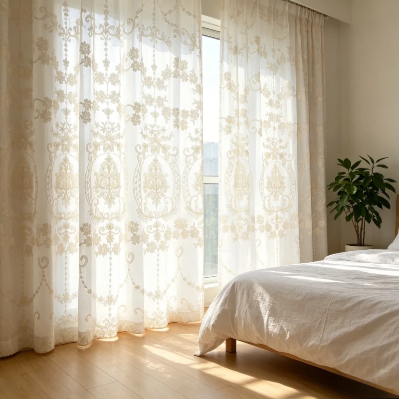 American White Yarn European Embroidery Curtain Tulle Living Dining Room Bedroom Balcony Bay Window Custom Size Fashion Decor