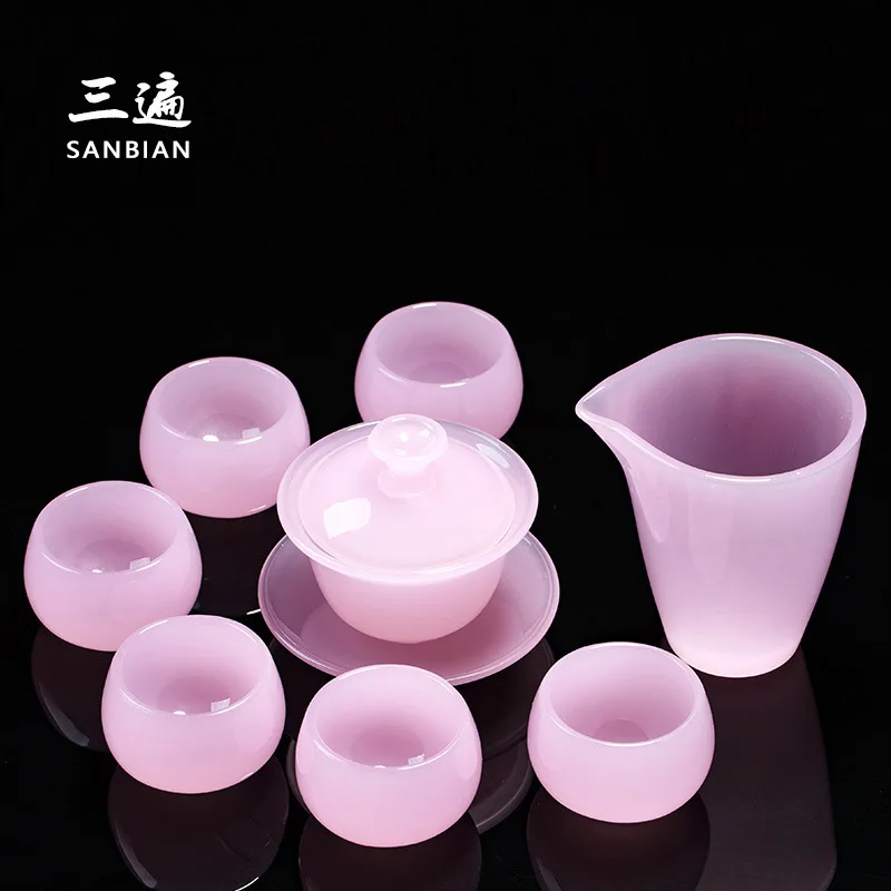 ★★Furong Glass Tea Cup Master Cup Single Cup Jade Porcelain Tea Cup Jianzhan Women's Pink Kung Fu Tea Set Gift Box