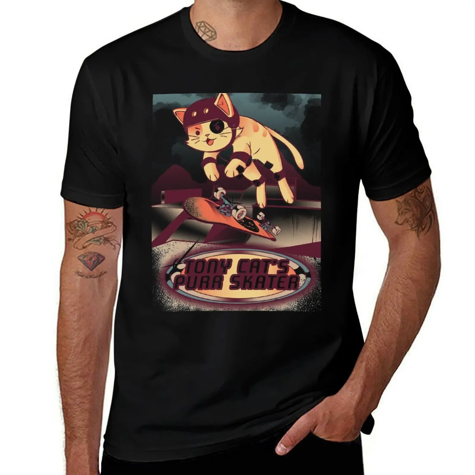 Tony Cat's Purr Skater T-Shirt korean fashion customizeds anime figures plain t shirts men