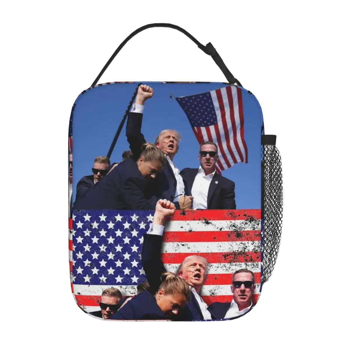 Insulated Lunch Bags Trump Shot Fight Merch Trump 2024 President Storage Food Box New Cooler Thermal Lunch Box For School