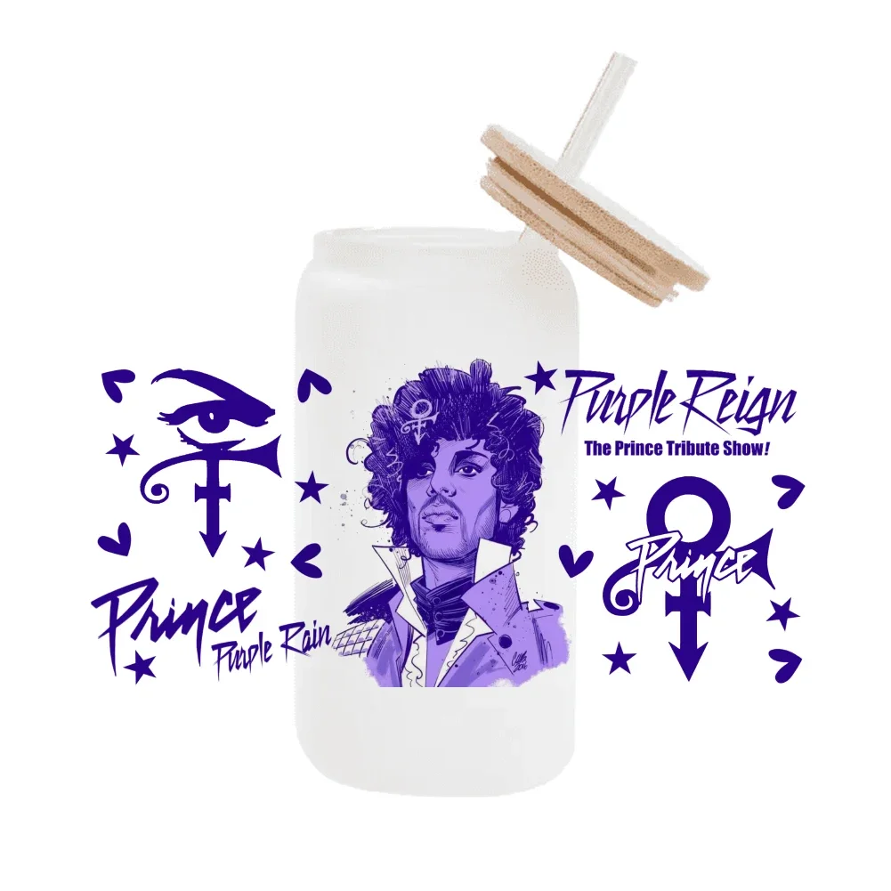 Cantante violet pluie Prince pour Libbey 16oz peut verre 3D étanche UV DTF café peut envelopper Libbey verre Wrap