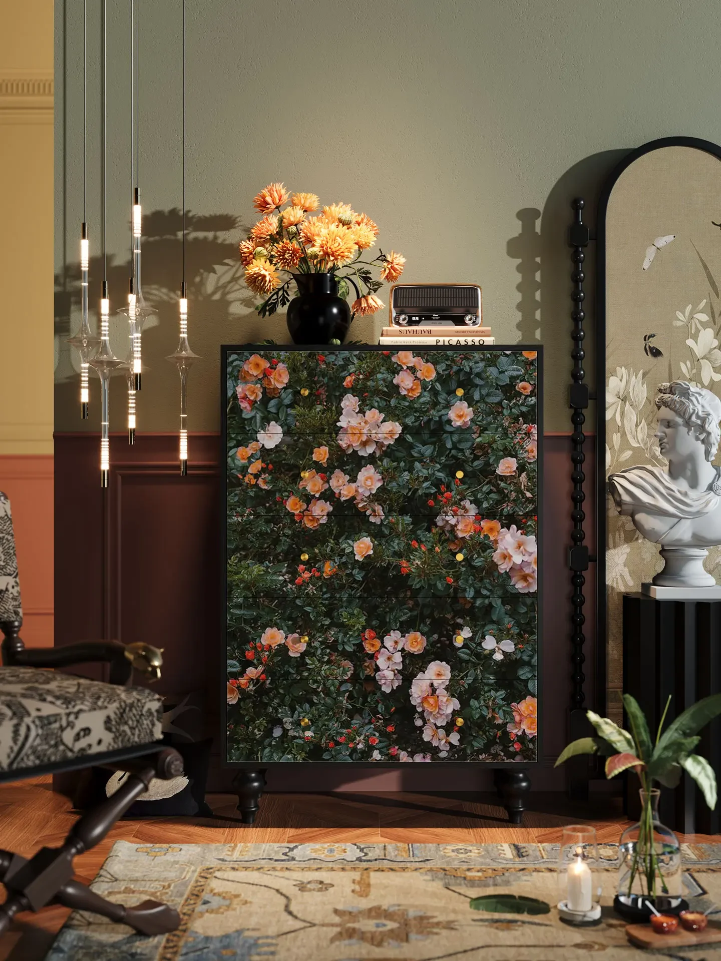 

53Французский ретро-комод из цельного дерева, гостиная у стены, сторона дивана, шкафчик для хранения в спальне