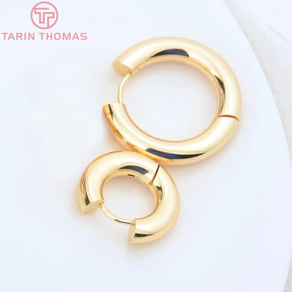 (4537)4PCS 20.5x5MM 26.5x5MM 24K Gold Color Stainless Steel Round Earrings Hoop High Quality DIY Jewelry Making Findings