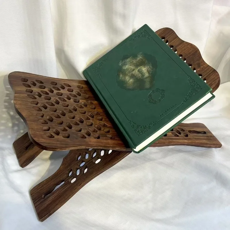 

Solid Walnut Wood Reading Stand - Handmade Hollow Scripture Book Holder for Study Room Book & Scripture Display