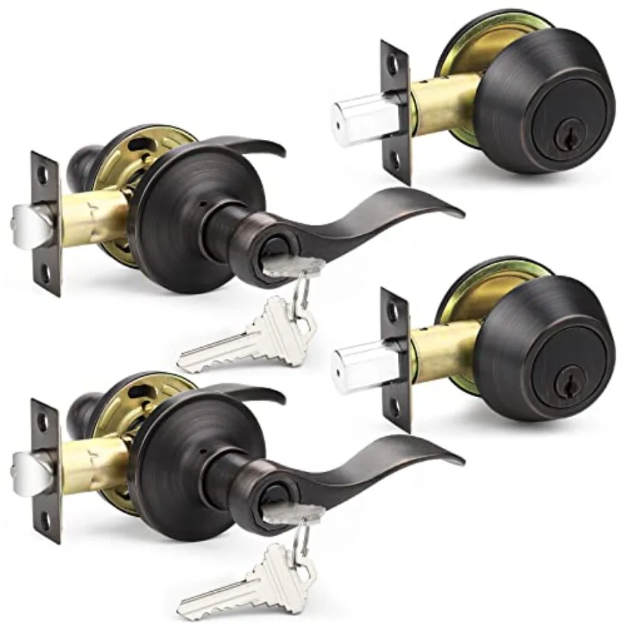 

Exterior Door Lock Set Front Door Handle, Front Door Lock Keyed Alike, Exterior Door Handle with Deadbolt Set, 2 Sets