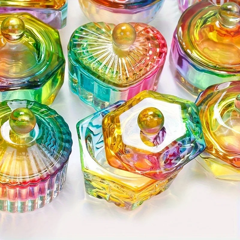 Aurora Colored Glass Cup with Lid Suitable for Jewelry Storage Tray Desktop Decoration Ornaments Kitchen Storage Home Storage