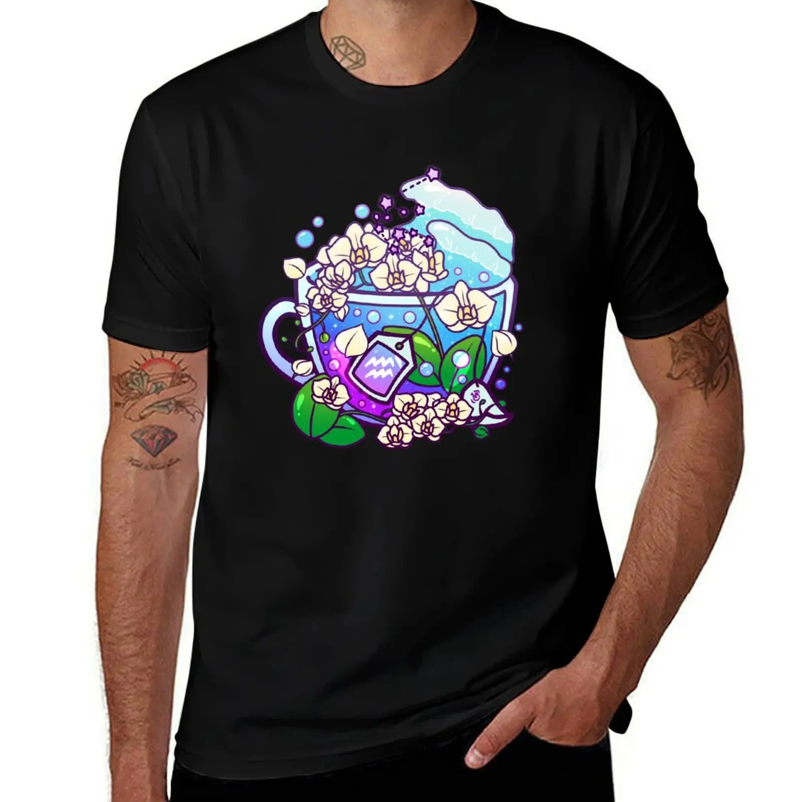 Aquarius Zodiac Teacup T-Shirt Plus Size Basic Short Sleeve Top
