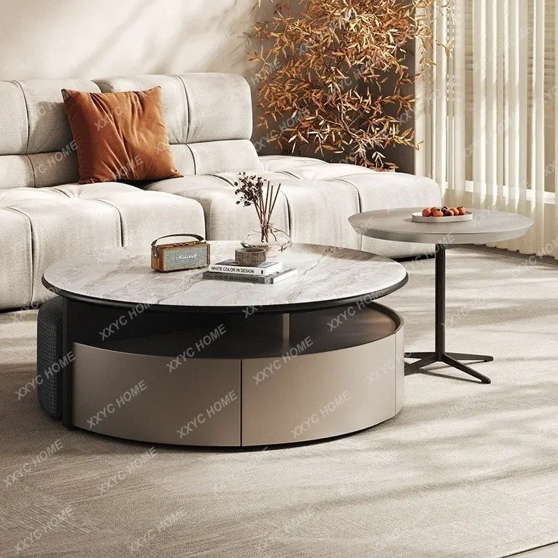 A Minimalist modern home living room technology stone countertop coffee table combination
