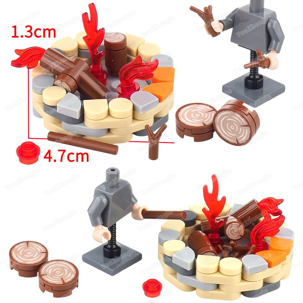 Houtgestookte stapel bouwsteen montage MOC figuren overleving met houten palen apparatuur scènemodellen plaats geschenken doe-het-zelf speelgoed