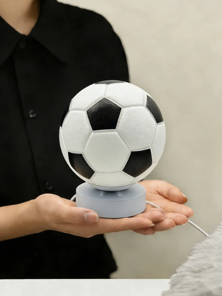 Football Glass Table Lamp High-End LED Bedroom Study Bedside Decor Ambient Lamp