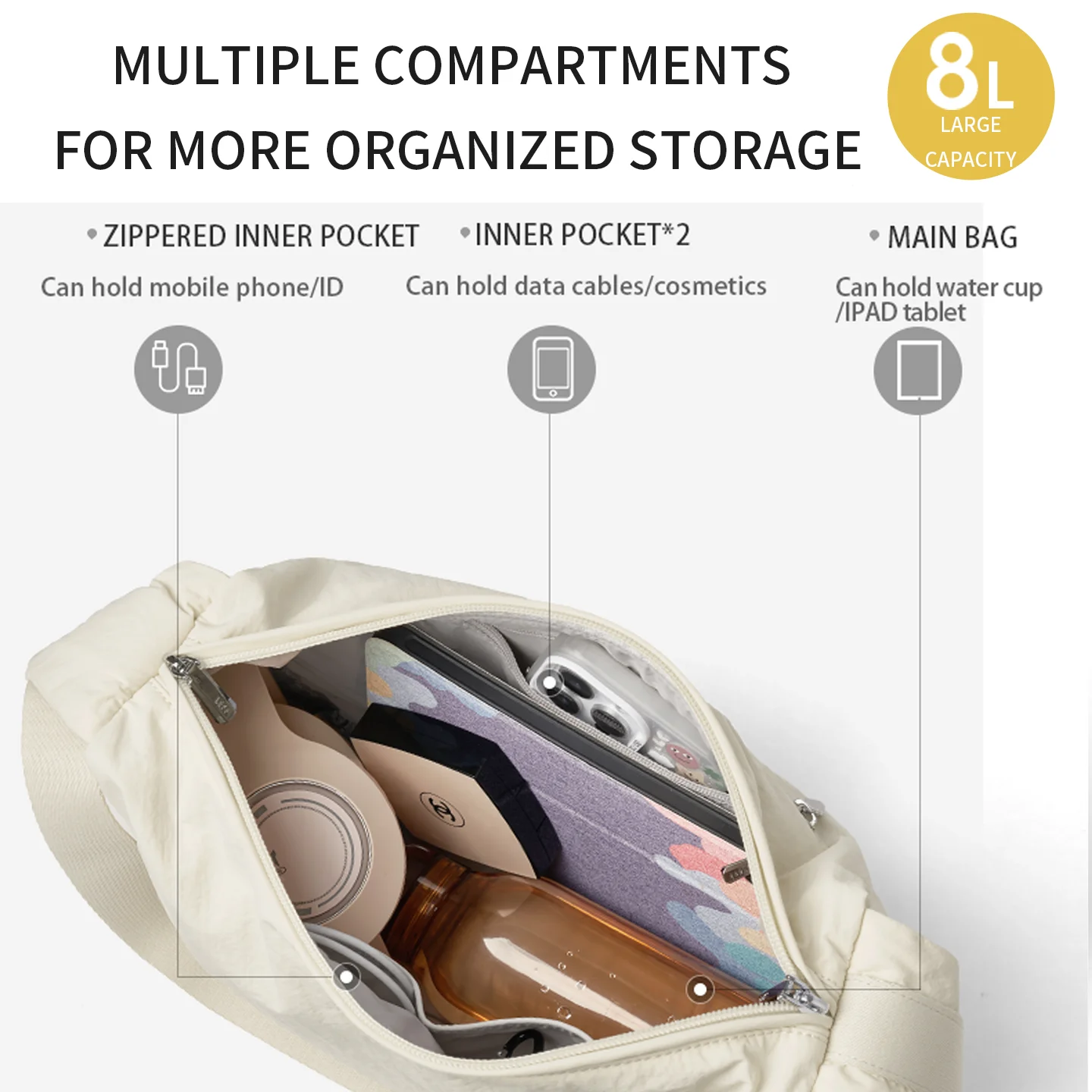 LEFF 2025 حقيبة نسائية عصرية سعة كبيرة للتنقل والسفر حقائب كروس موضة بلون نايلون حقائب كتف خفيفة للجنسين