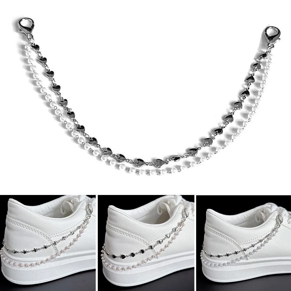 Creative Star Heart Pearl Double Layer Shoe Chain Punk Hiphop  Martin Boots Canvas Shoes Shoes Accessories Jewelry Shoe Charms