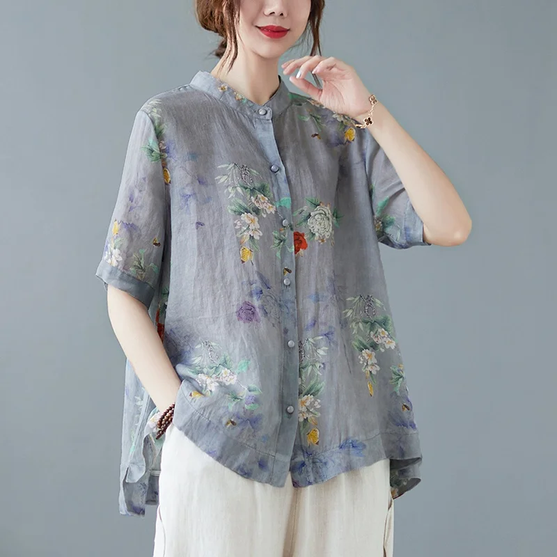 Summer ort Sve Cotton Linen Loose Fit Slimming Belly Covering Thin irt for plus Size Women Middle-Aged Mothers