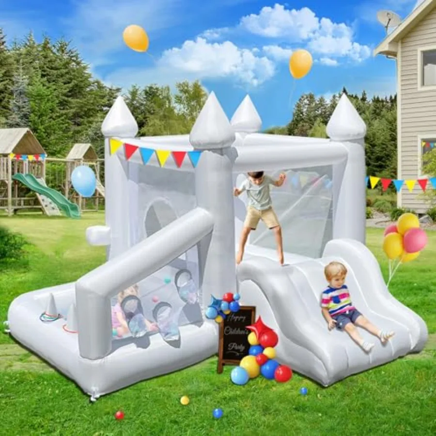 

Indoor Bounce House for 3-6 with Ball Pit Slide White Inflatable Bouncy Castle for Birthday Party Wedding Backyard Gifts