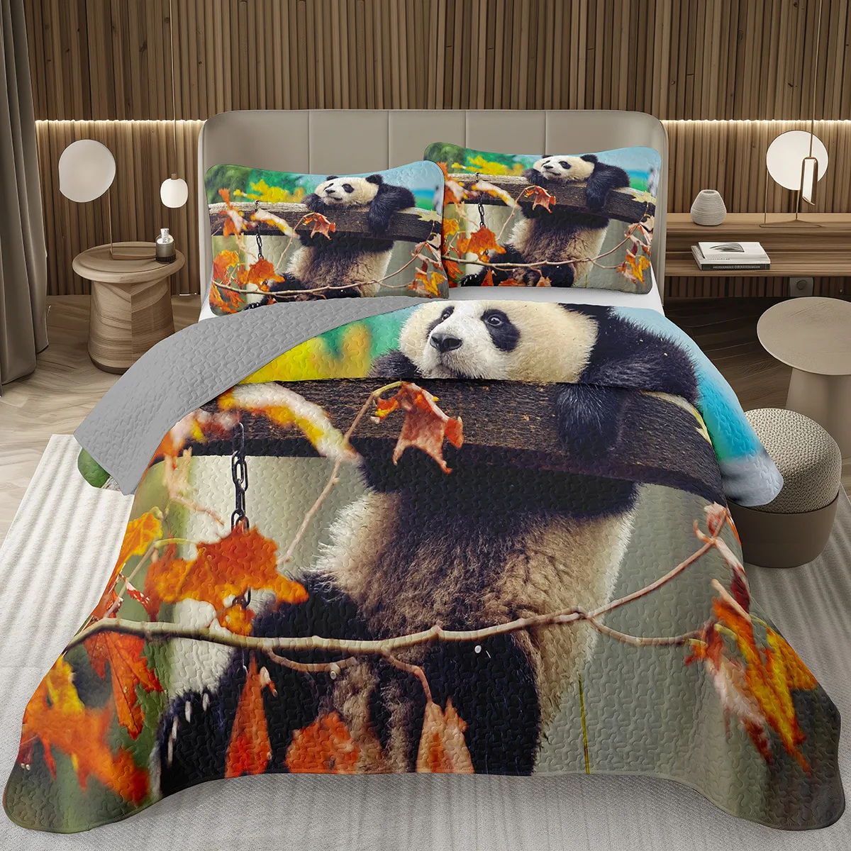 

Panda Full Queen Quilt Set for Boys Girls Cute Animal Panda Bedspread 2/3 Pcs Lovely Panda Coverlet Set Wild Animal Bedding Sets