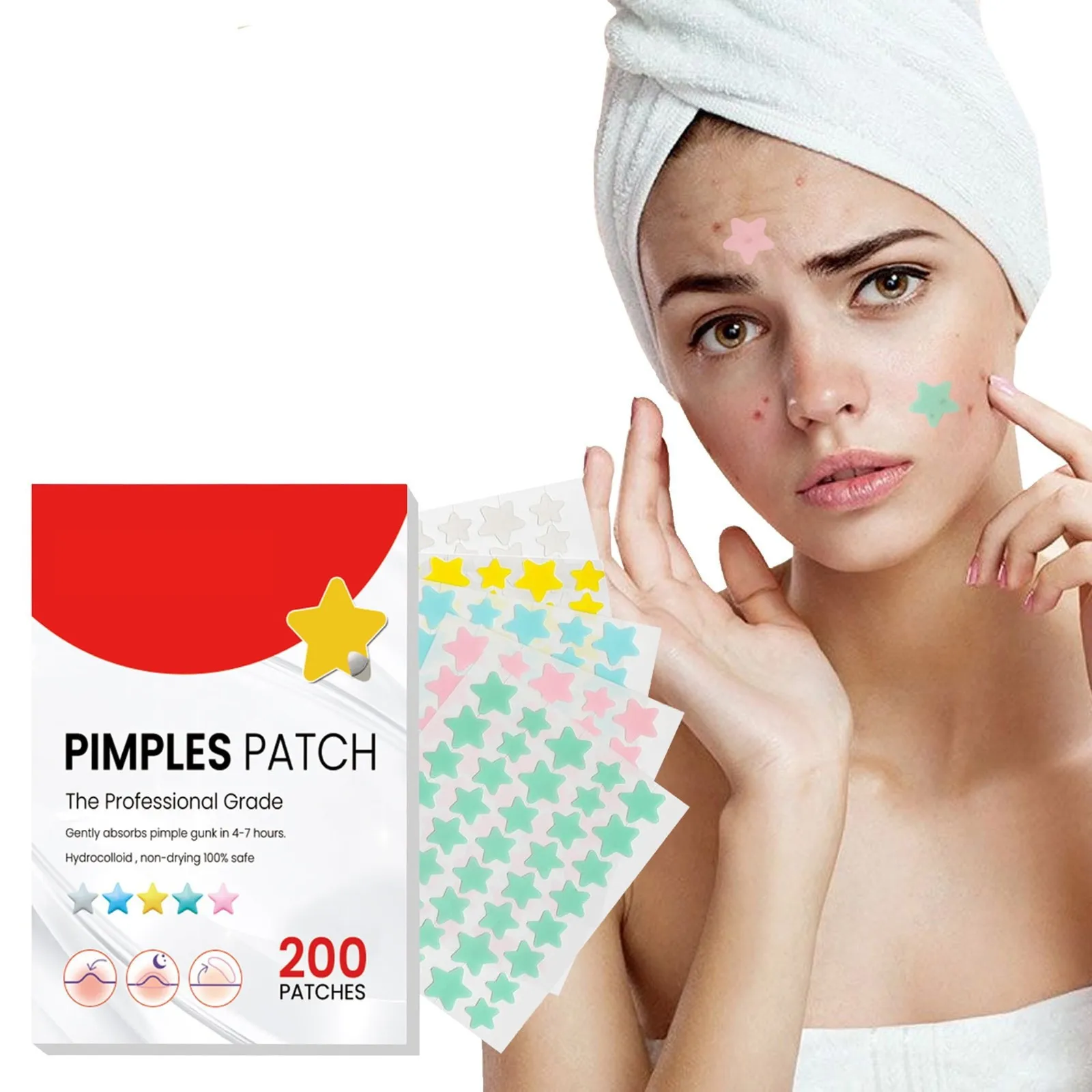 Pimple Patches For Face Colorful Cute Star Zit Covers Hydrocolloid Acne Patches With Tea Oil Witch Hazel Centella Asiatica  Hyal