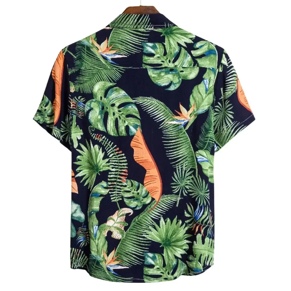 Hawaiian Shirt Men Beach Casual Short Sleeve Button Down Shirts Tropical Leaf Floral 3D Printed Clothing for Summer Vacation