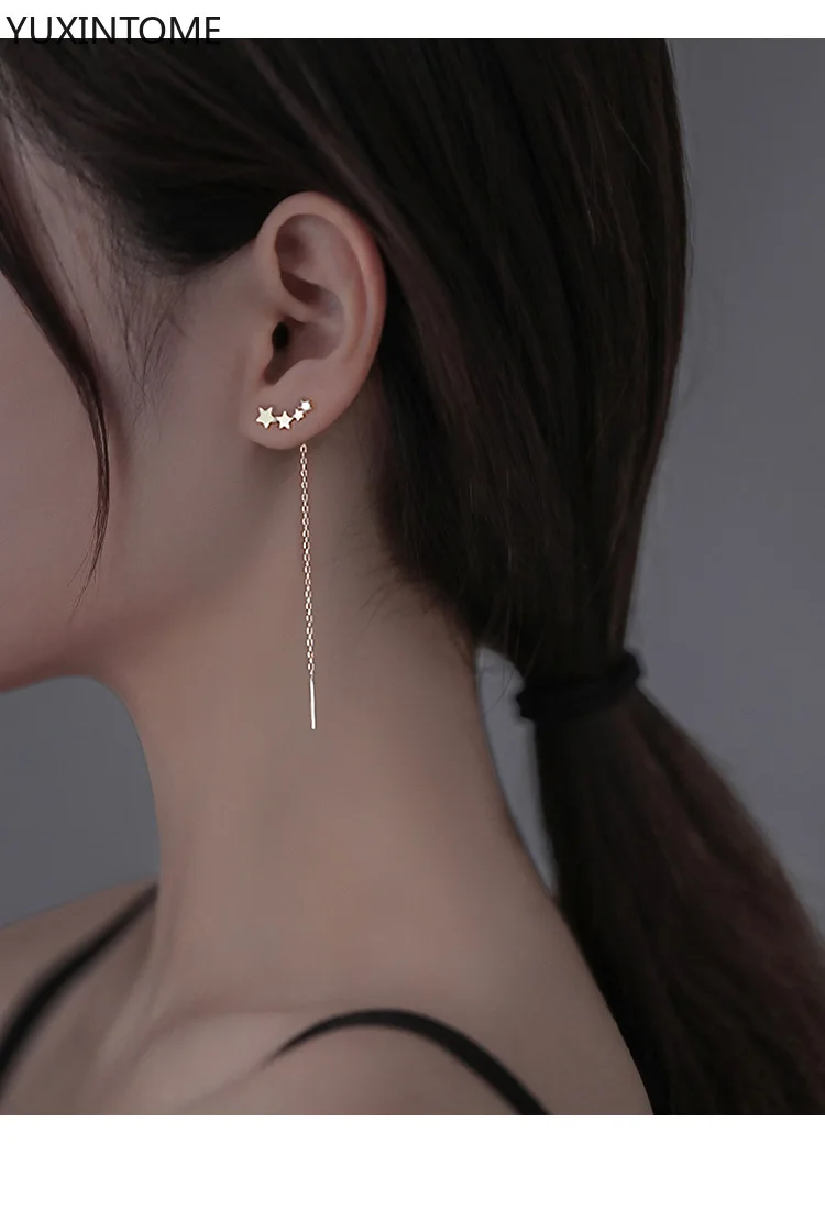 1 pair S925 sterling silver stud earrings custom simple water drop tassel long ear line female personality wild fashion earrings